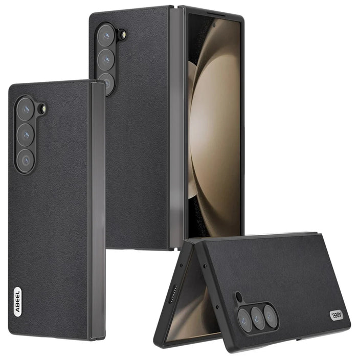 ABEEL For Samsung Galaxy Z Fold6 5G Case Genuine Cow Leather+PC Phone Cover - Black - 5