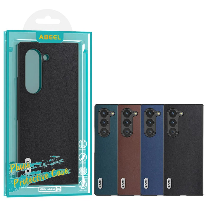 ABEEL For Samsung Galaxy Z Fold6 5G Case Genuine Cow Leather+PC Phone Cover - Black - 6
