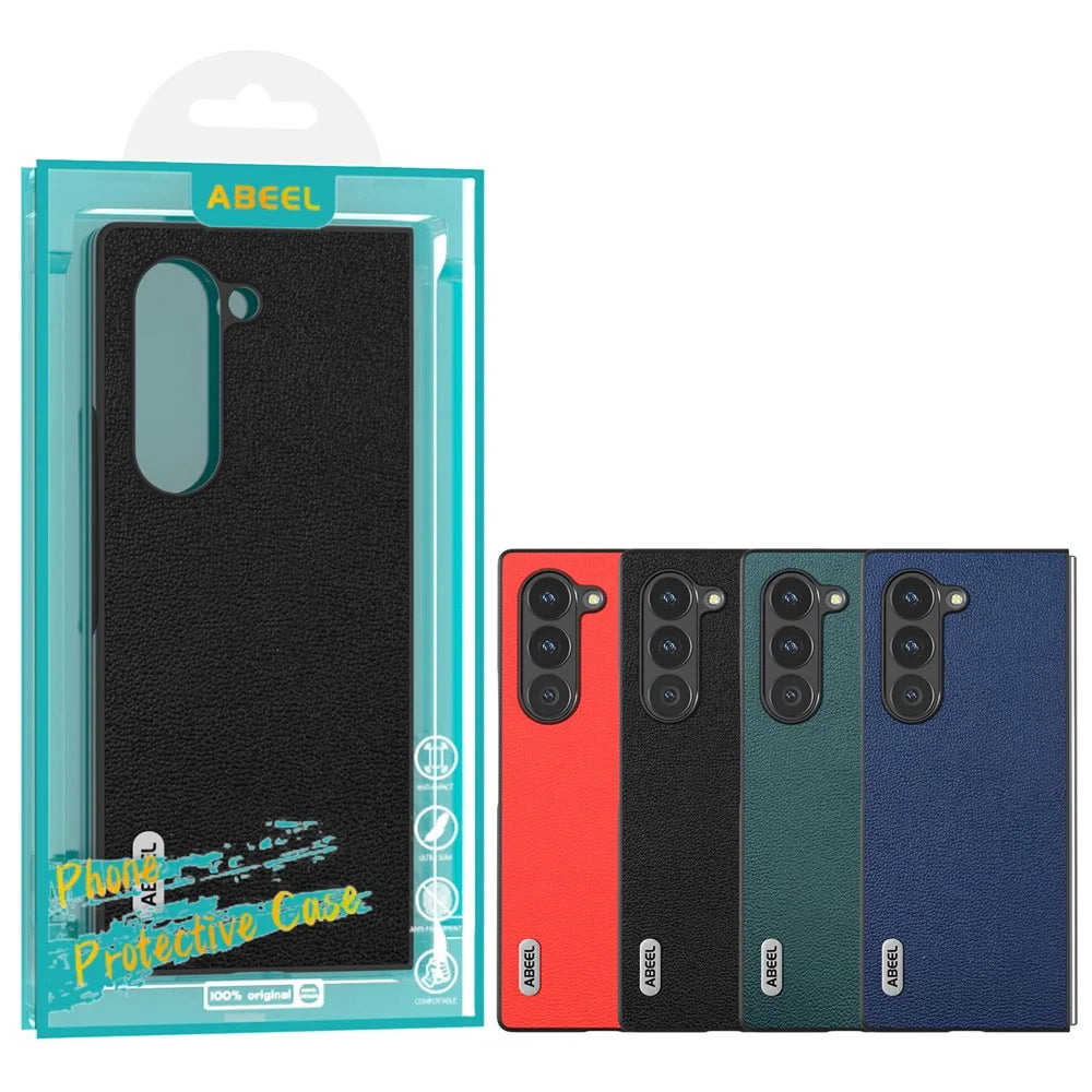 ABEEL For Samsung Galaxy Z Fold6 5G Case Genuine Cow Leather+PC Folding Phone Cover - Blue - 6