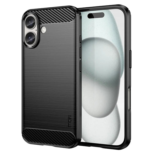 MOFI JK TPU Series-1 For iPhone 16 TPU Case Brushed Carbon Fiber Texture Phone Cover - Black - 1