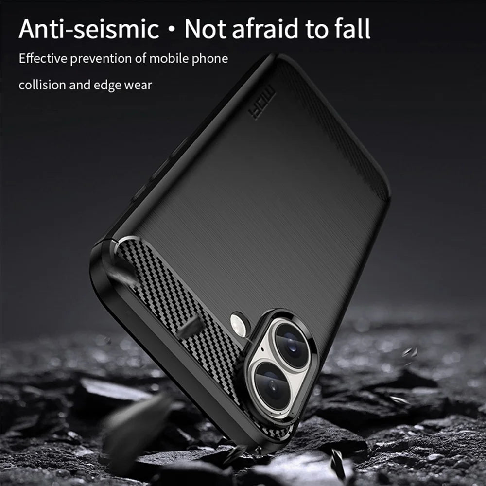 MOFI JK TPU Series-1 For iPhone 16 TPU Case Brushed Carbon Fiber Texture Phone Cover - Black - 5