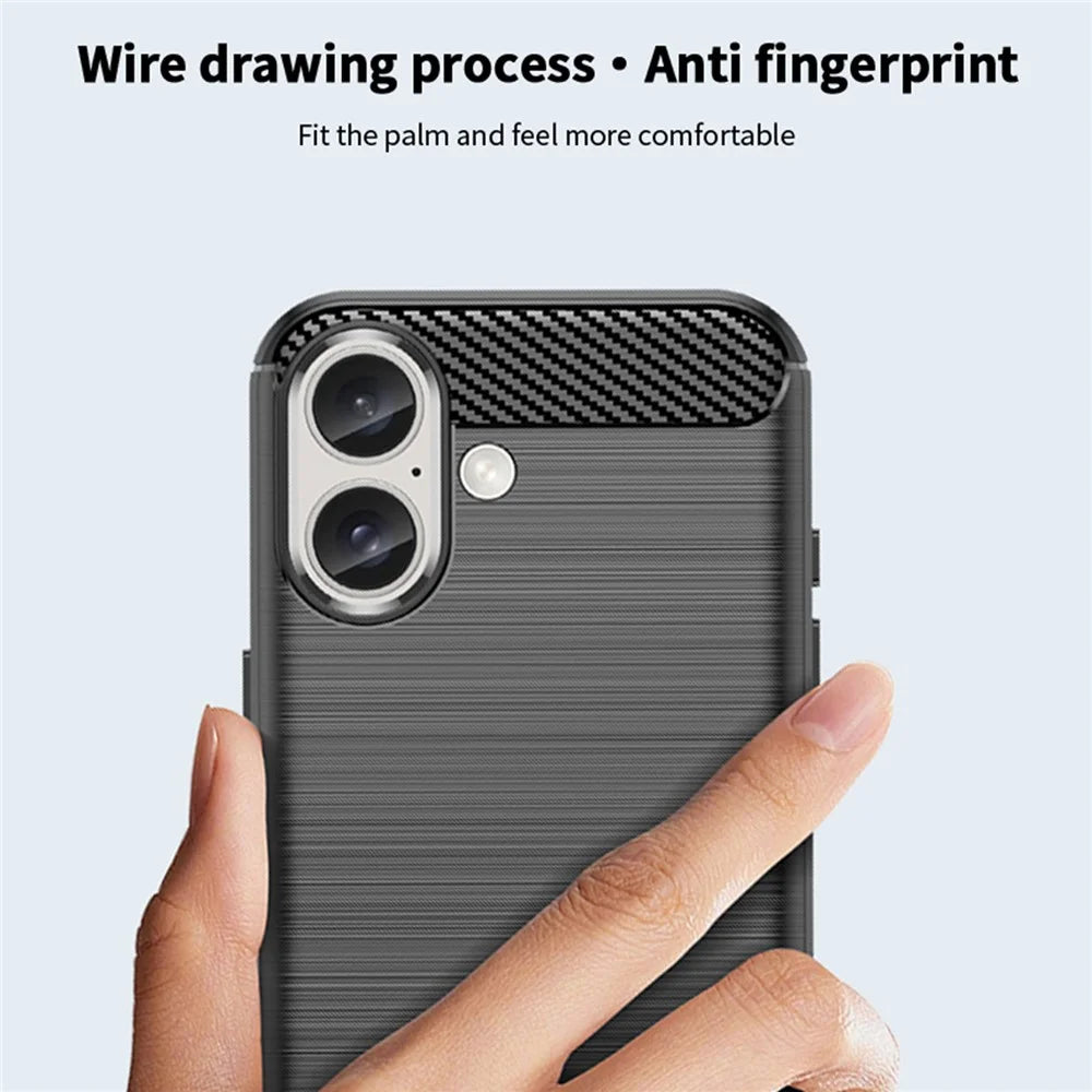 MOFI JK TPU Series-1 For iPhone 16 TPU Case Brushed Carbon Fiber Texture Phone Cover - Black - 7