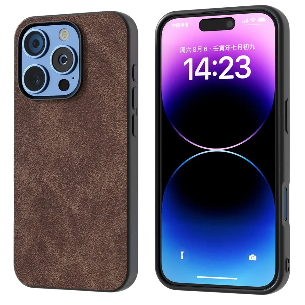 For iPhone 16 Pro Max Case PU Leather PC TPU Hybrid Phone Cover - Coffee - 1
