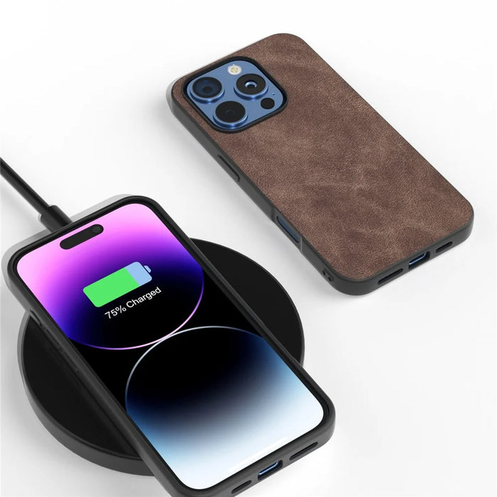 For iPhone 16 Pro Max Case PU Leather PC TPU Hybrid Phone Cover - Coffee - 3
