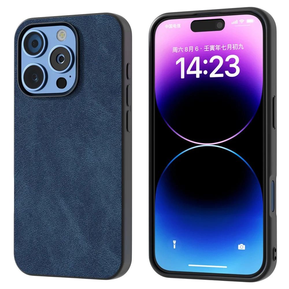 For iPhone 16 Pro Case Black Frame PU+PC+TPU Hybrid Phone Cover - Blue - 1
