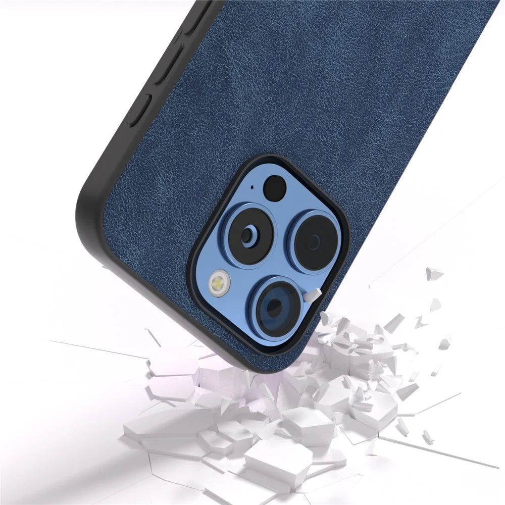 For iPhone 16 Pro Case Black Frame PU+PC+TPU Hybrid Phone Cover - Blue - 2