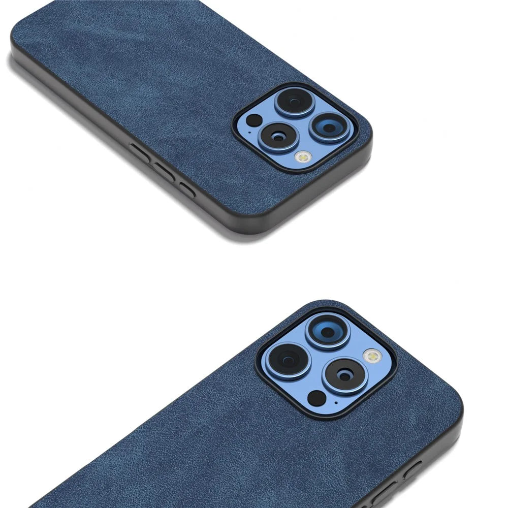For iPhone 16 Pro Case Black Frame PU+PC+TPU Hybrid Phone Cover - Blue - 4