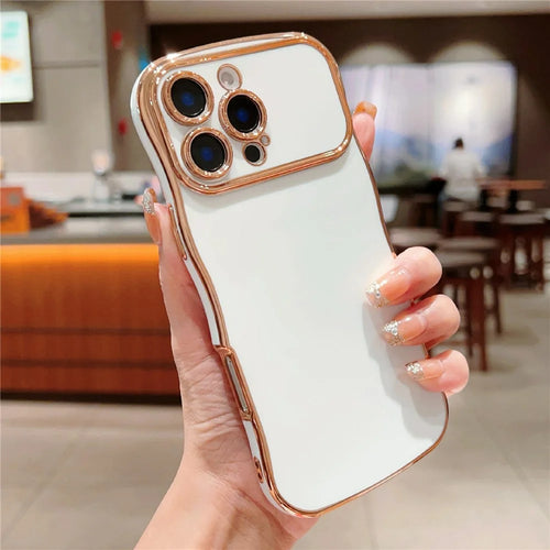 For iPhone 16 Pro Max Case Curly Wave Frame TPU Phone Cover Camera Protection - Ivory White - 1