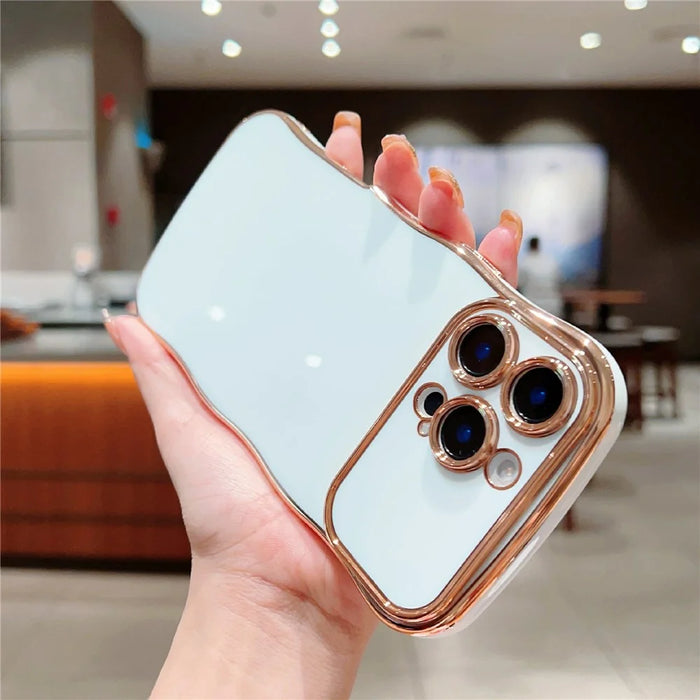 For iPhone 16 Pro Max Case Curly Wave Frame TPU Phone Cover Camera Protection - Ivory White - 3