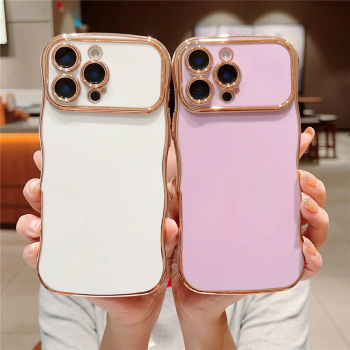 For iPhone 16 Pro Max Case Curly Wave Frame TPU Phone Cover Camera Protection - Ivory White - 4
