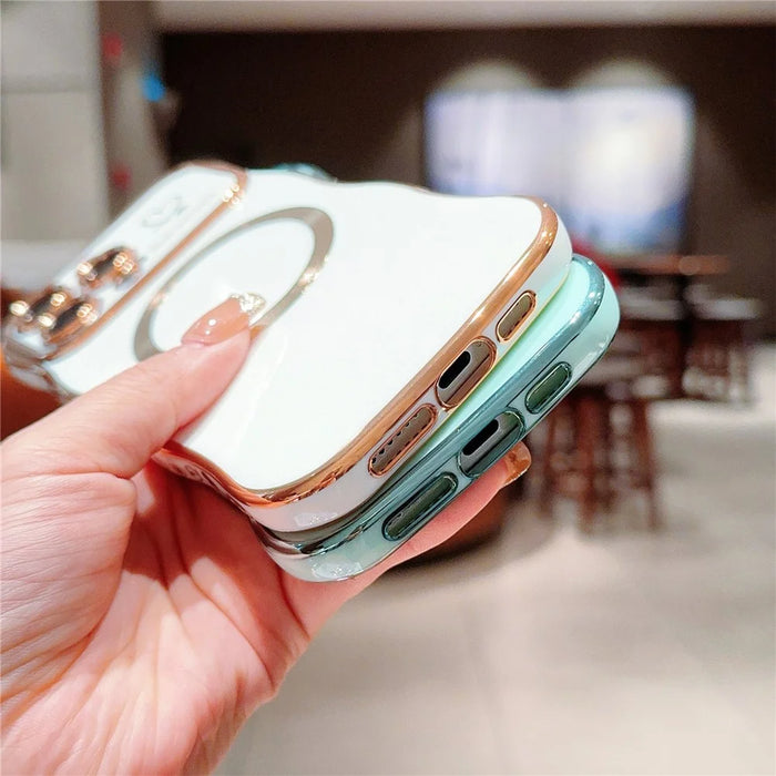 For iPhone 16 Pro Magnetic Case Curly Frame Design TPU Phone Cover Aesthetic Heart Pattern - Green - 4