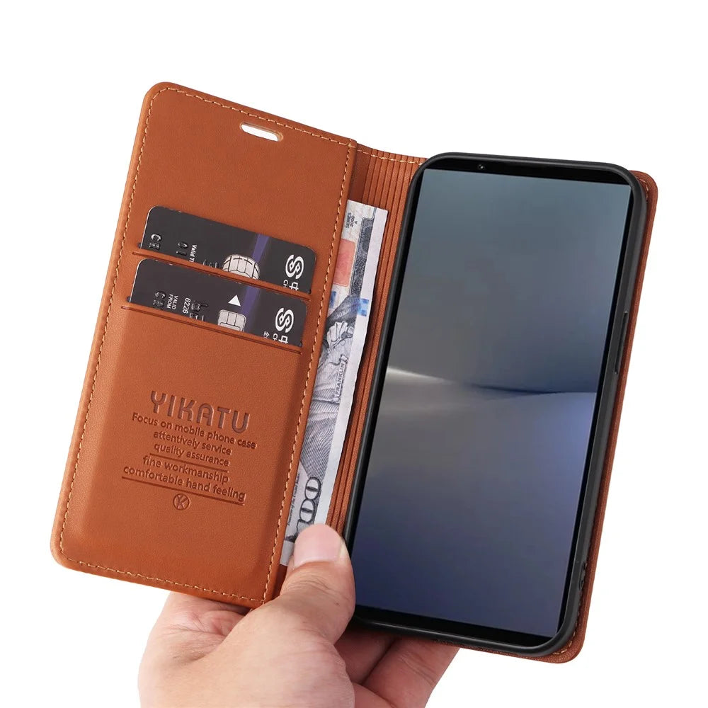 YIKATU YK-001 For Sony Xperia 1 VI Case Card Slot Stand Leather Phone Cover Wallet - Brown - 5