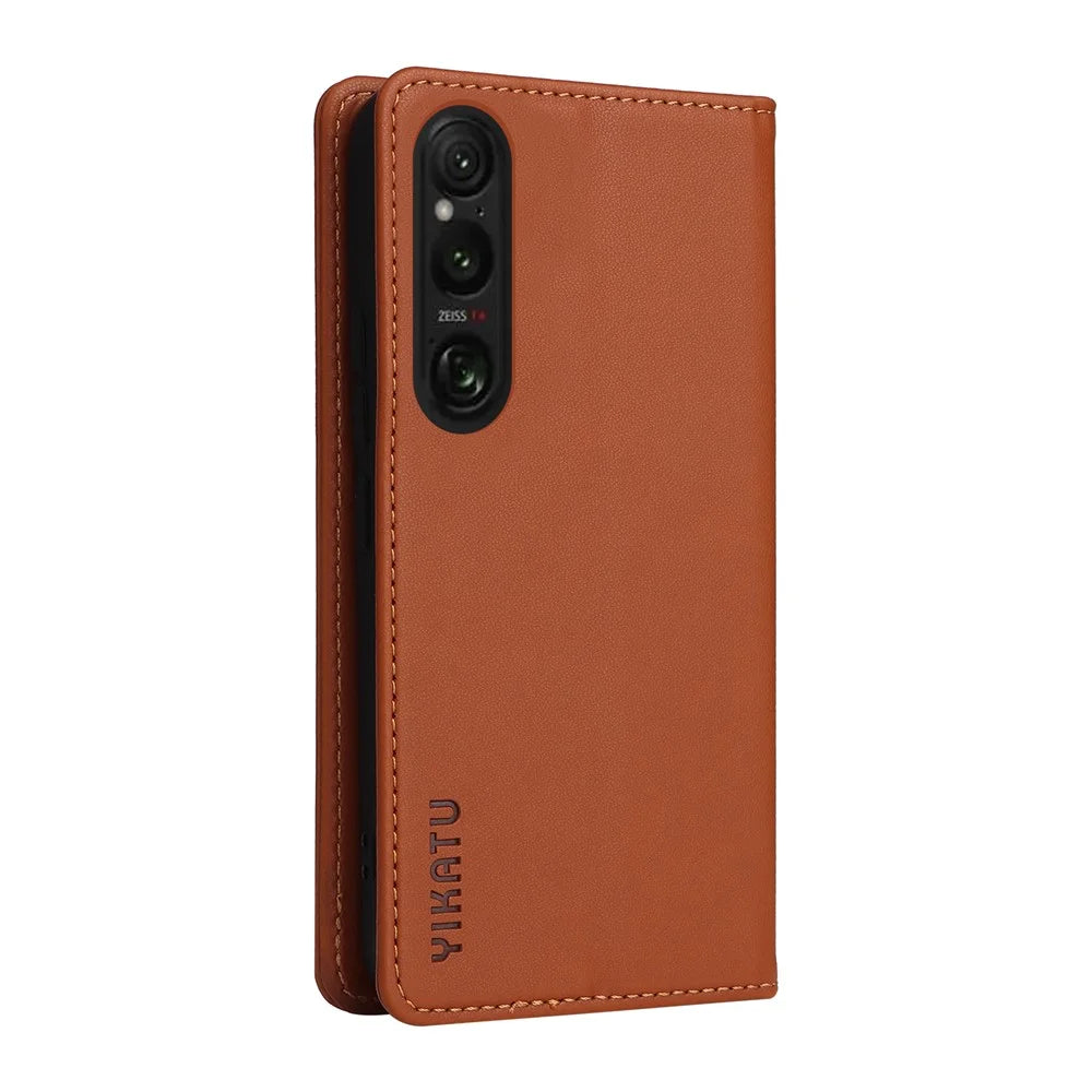 YIKATU YK-001 For Sony Xperia 1 VI Case Card Slot Stand Leather Phone Cover Wallet - Brown - 7