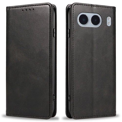 For OnePlus Nord 4 Case Wallet Leather Folio Phone Cover Magnetic Absorption Calf Texture - Black - 1