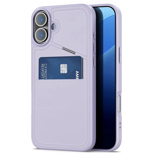 DUX DUCIS Rafi II Series for iPhone 16 Plus Magnetic Phone Case Card Holder Leather Back Cover - Purple - 1