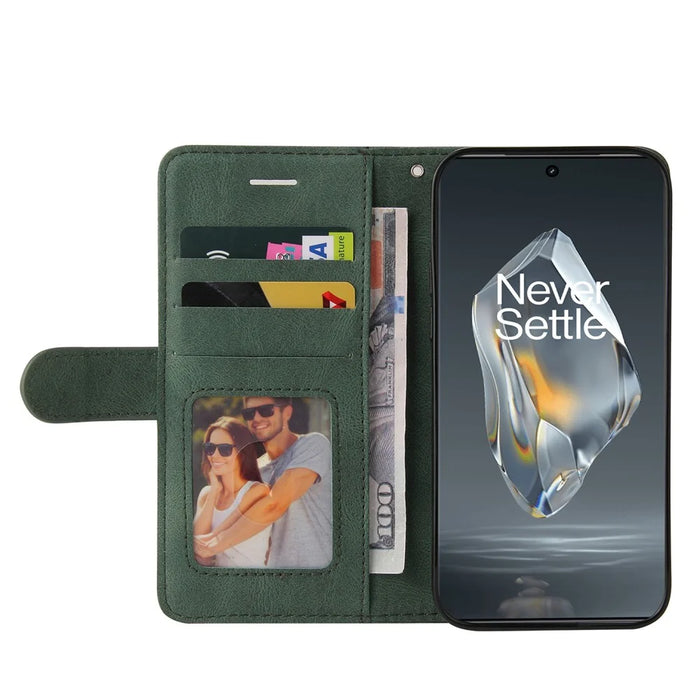 For OnePlus 12R 5G / Ace 3 5G Leather Case Wallet Stand Color Splicing Phone Cover  - Green - 2