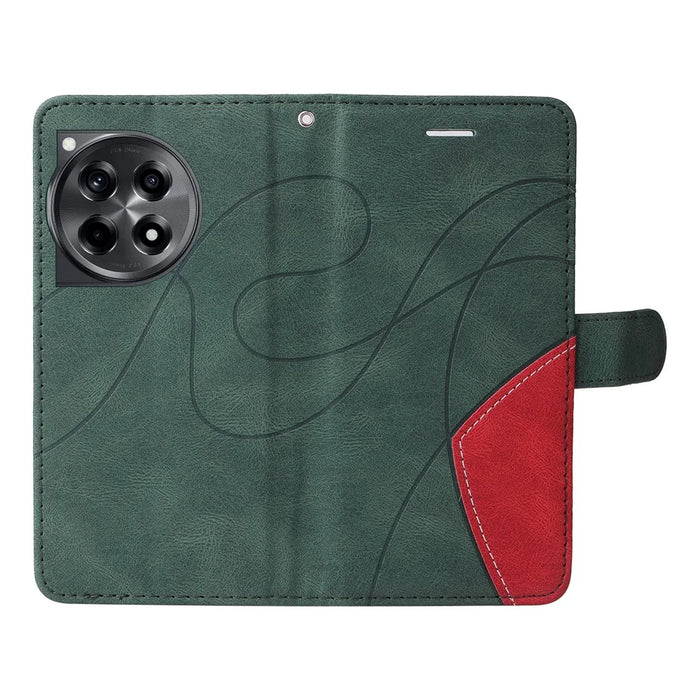For OnePlus 12R 5G / Ace 3 5G Leather Case Wallet Stand Color Splicing Phone Cover  - Green - 4