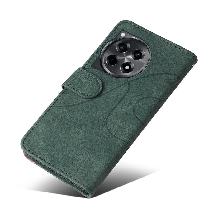 For OnePlus 12R 5G / Ace 3 5G Leather Case Wallet Stand Color Splicing Phone Cover  - Green - 5