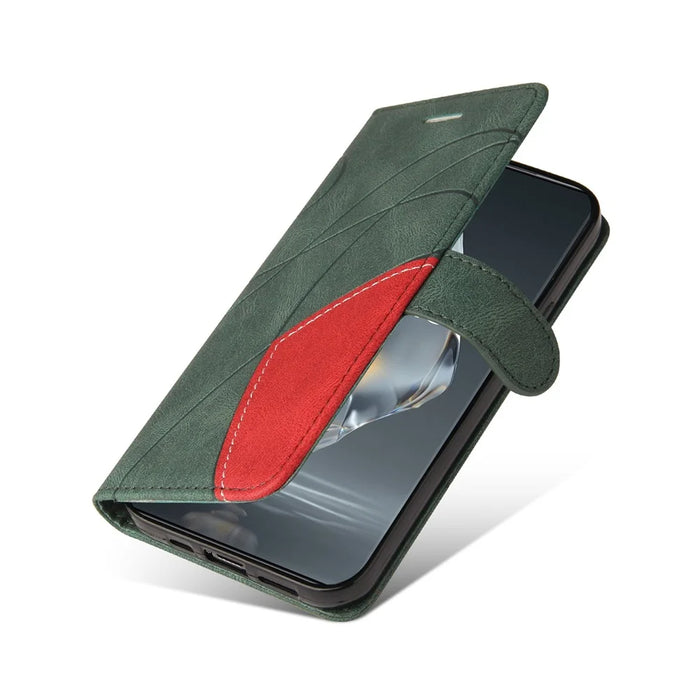 For OnePlus 12R 5G / Ace 3 5G Leather Case Wallet Stand Color Splicing Phone Cover  - Green - 6