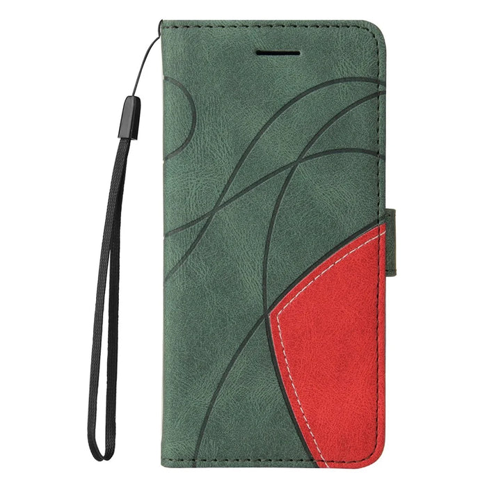 For OnePlus 12R 5G / Ace 3 5G Leather Case Wallet Stand Color Splicing Phone Cover  - Green - 7
