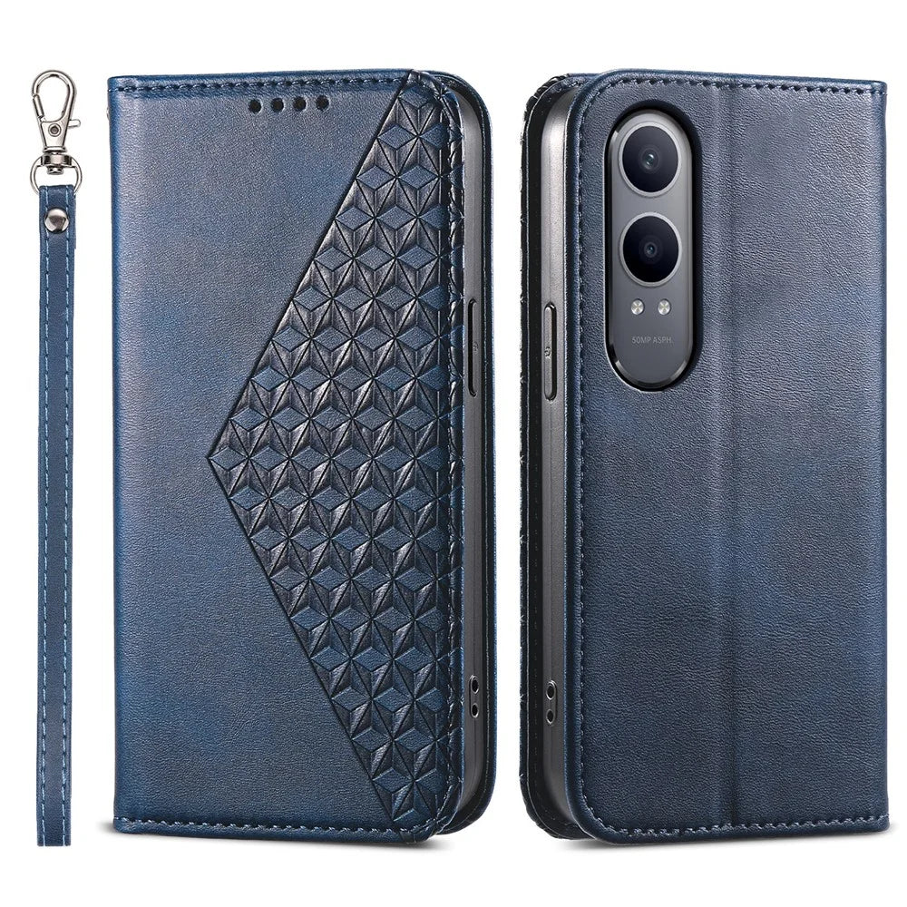 For Oppo K12x 5G (China) / OnePlus Nord CE4 Lite 5G Phone Case Calf Texture PU Leather Wallet Cover with Strap - Blue - 1