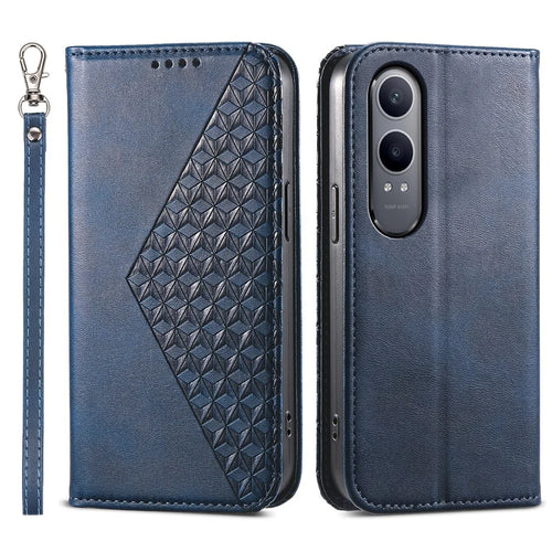 For Oppo K12x 5G (China) / OnePlus Nord CE4 Lite 5G Phone Case Calf Texture PU Leather Wallet Cover with Strap - Blue - 1