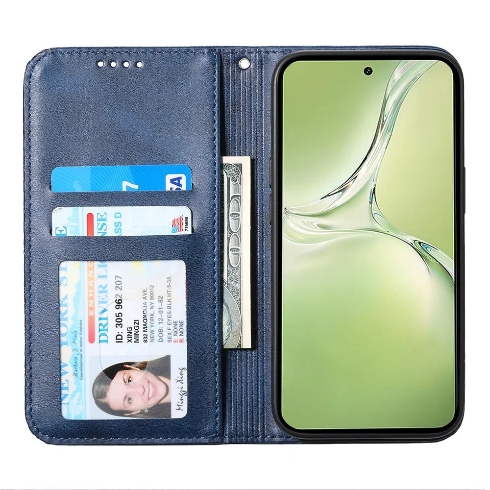 For Oppo K12x 5G (China) / OnePlus Nord CE4 Lite 5G Phone Case Calf Texture PU Leather Wallet Cover with Strap - Blue - 2