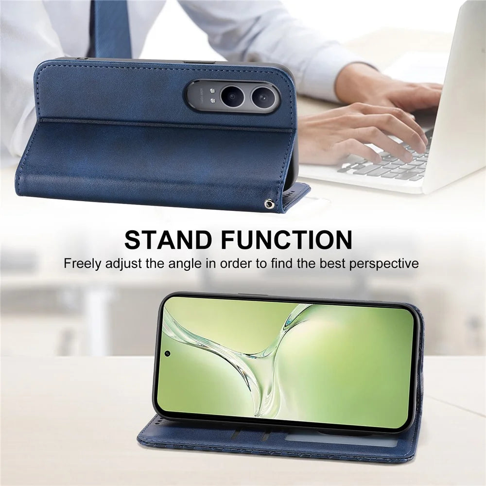 For Oppo K12x 5G (China) / OnePlus Nord CE4 Lite 5G Phone Case Calf Texture PU Leather Wallet Cover with Strap - Blue - 3