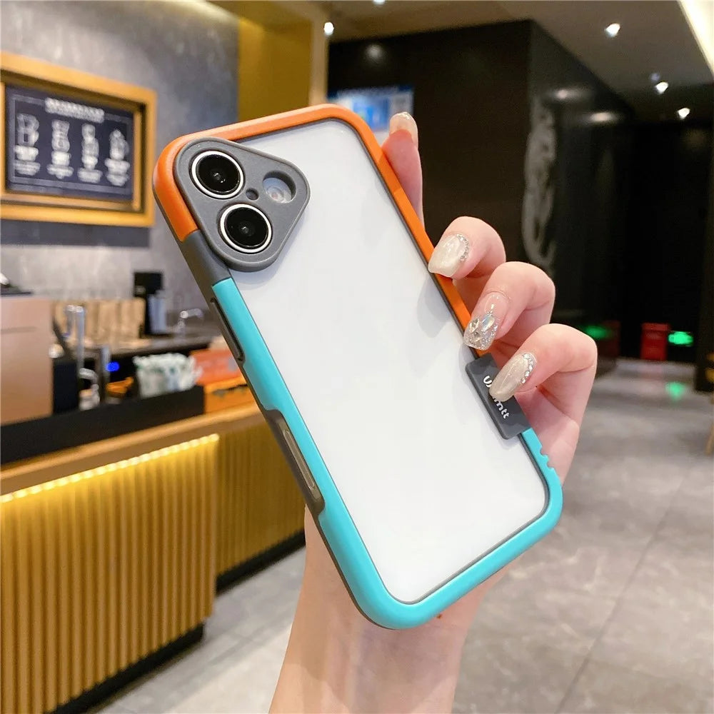 WOLMTT For iPhone 16 Case Hybrid PC+TPU Phone Cover Dual Color Splicing Edge - Blue+Orange - 2