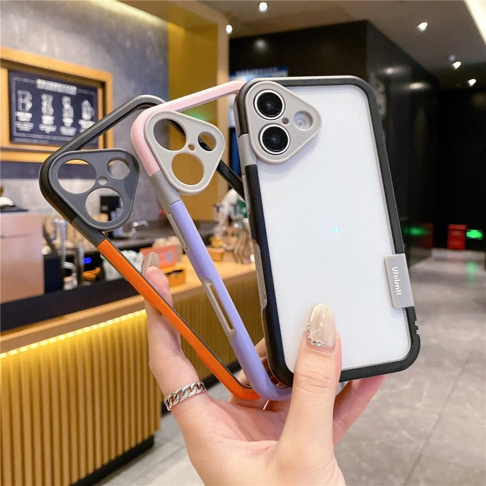 WOLMTT For iPhone 16 Case Hybrid PC+TPU Phone Cover Dual Color Splicing Edge - Blue+Orange - 3