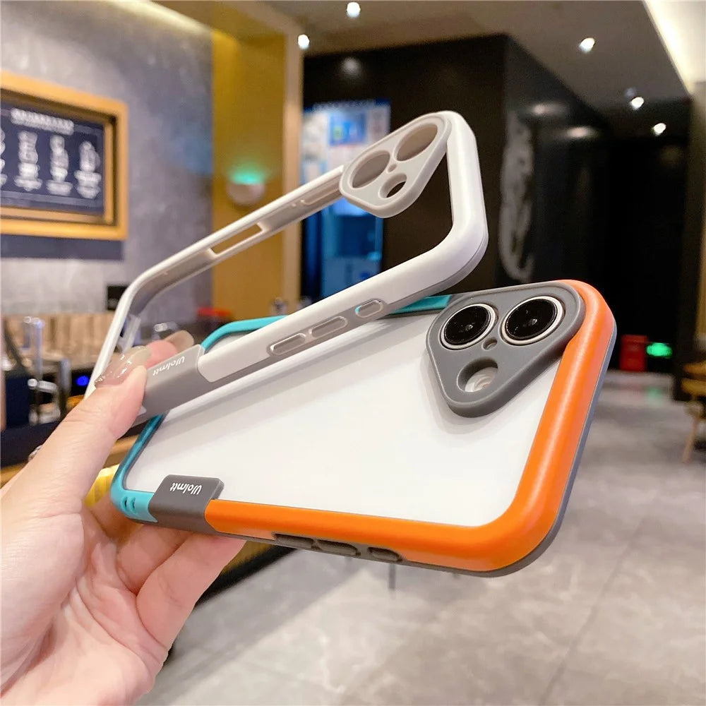 WOLMTT For iPhone 16 Case Hybrid PC+TPU Phone Cover Dual Color Splicing Edge - Blue+Orange - 5