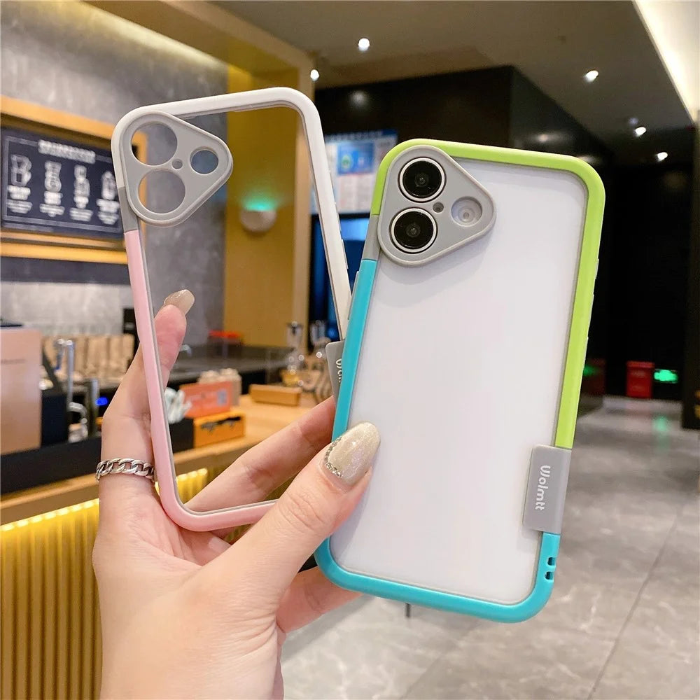 WOLMTT For iPhone 16 Plus Case PC+TPU Phone Cover Dual Color Frame Aesthetic Design - Blue+Orange - 4