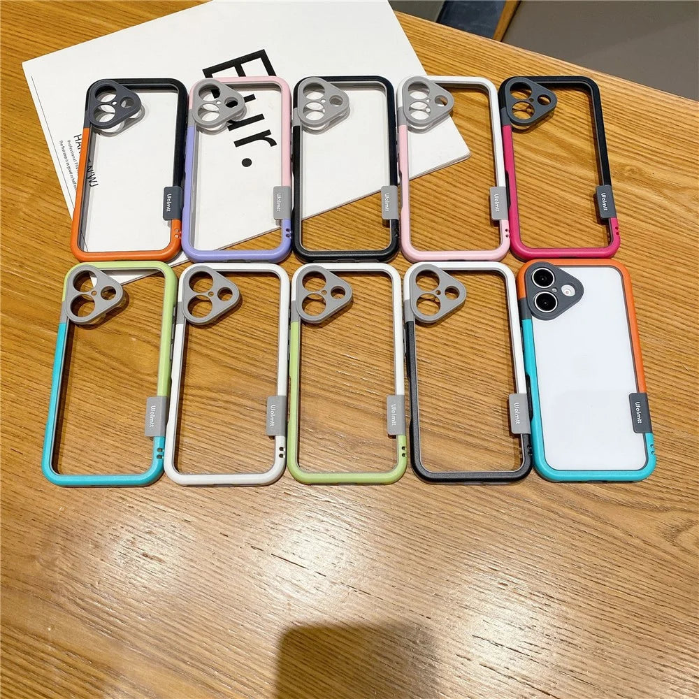 WOLMTT For iPhone 16 Plus Case PC+TPU Phone Cover Dual Color Frame Aesthetic Design - Blue+Orange - 6