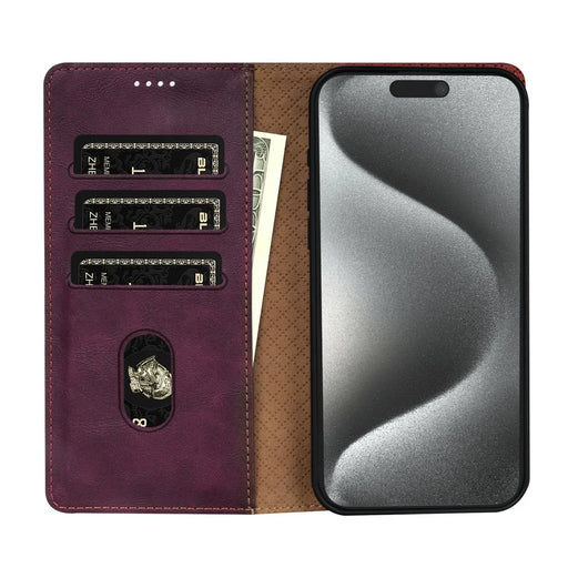 N.BEKUS CSJ-001 For iPhone 16 Pro Wallet Case PU Leather Cover with Stand - Wine Red - 2