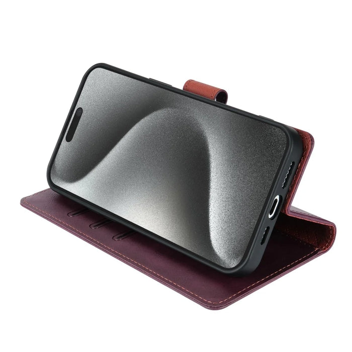 N.BEKUS CSJ-001 For iPhone 16 Pro Wallet Case PU Leather Cover with Stand - Wine Red - 3