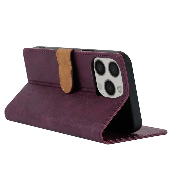 N.BEKUS CSJ-001 For iPhone 16 Pro Wallet Case PU Leather Cover with Stand - Wine Red - 4