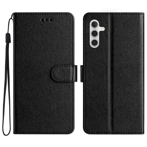 For Samsung Galaxy A55 5G Case Silk Texture Shockproof Leather Wallet Phone Cover - Black - 1