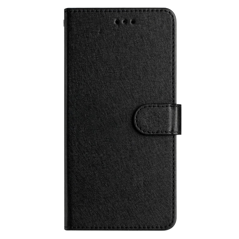 For Samsung Galaxy A55 5G Case Silk Texture Shockproof Leather Wallet Phone Cover - Black - 6