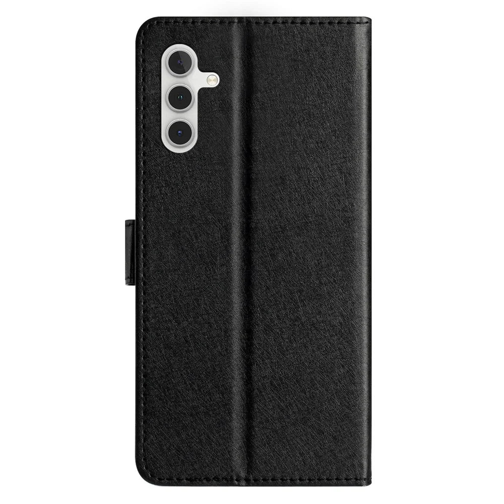 For Samsung Galaxy A55 5G Case Silk Texture Shockproof Leather Wallet Phone Cover - Black - 7