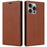 BKS-001 For iPhone 16 Pro Max Case PU Leather Phone Cover Magnetic Closure - Brown - 1