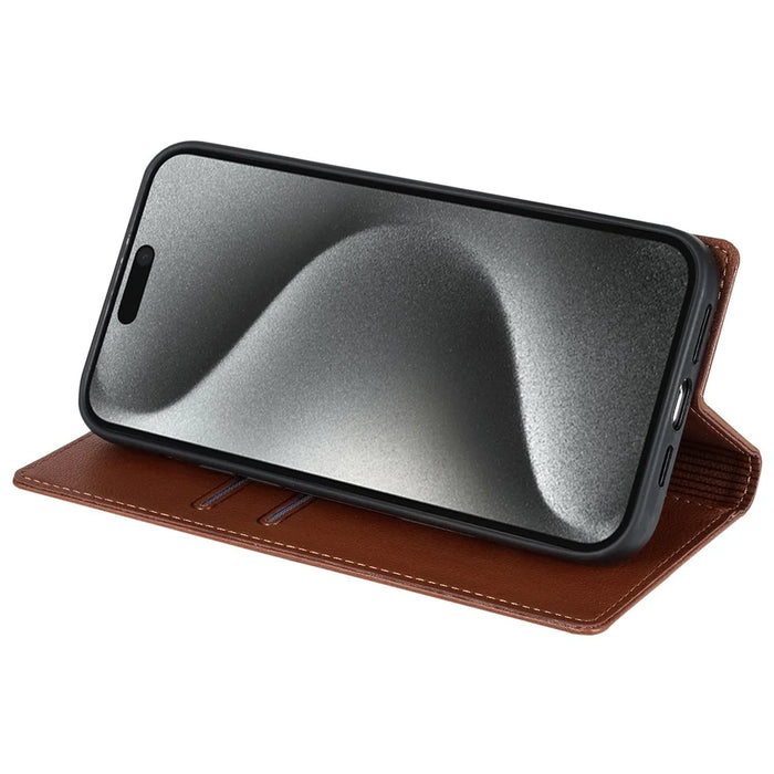 BKS-001 For iPhone 16 Pro Max Case PU Leather Phone Cover Magnetic Closure - Brown - 4