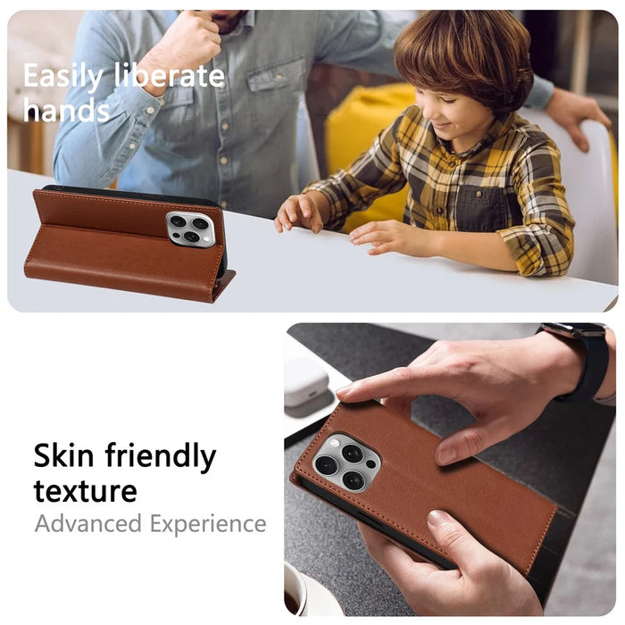 BKS-001 For iPhone 16 Pro Max Case PU Leather Phone Cover Magnetic Closure - Brown - 6