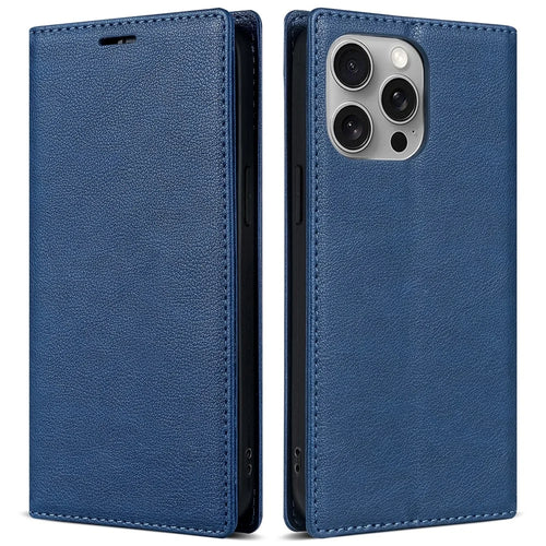 BKS-001 For iPhone 16 Pro Wallet Case Magnetic Closure PU Leather Phone Cover - Blue - 1