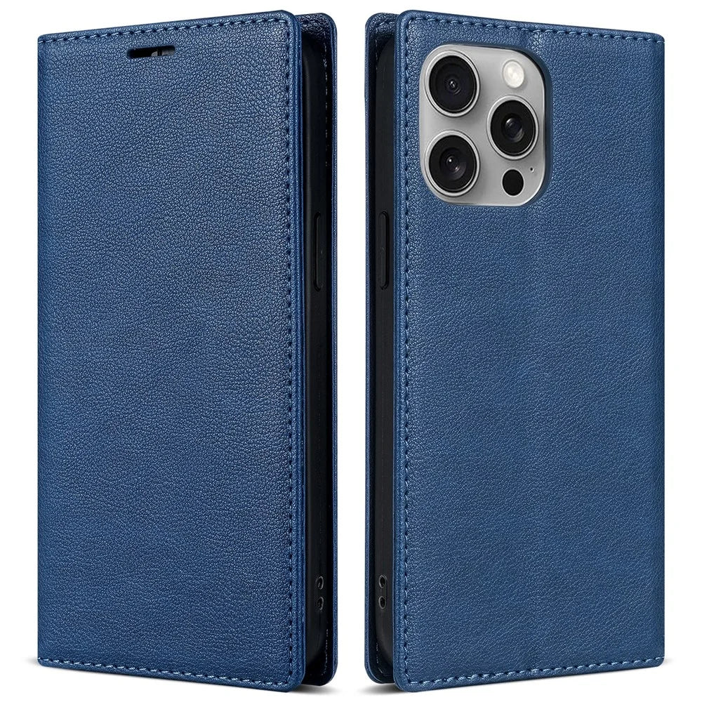 BKS-001 For iPhone 16 Pro Wallet Case Magnetic Closure PU Leather Phone Cover - Blue - 1