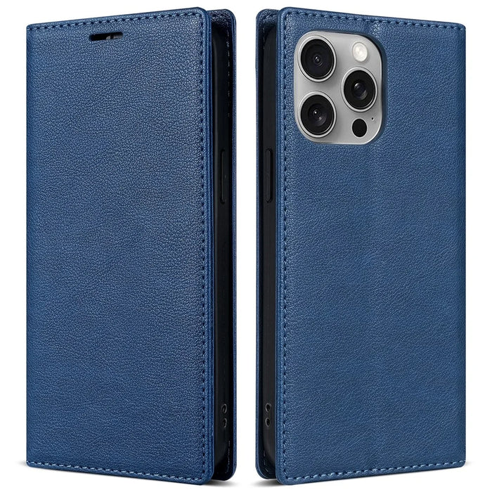 BKS-001 For iPhone 16 Pro Wallet Case Magnetic Closure PU Leather Phone Cover - Blue - 1