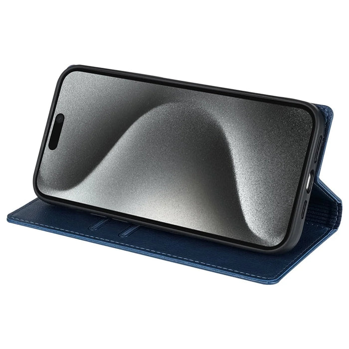 BKS-001 For iPhone 16 Pro Wallet Case Magnetic Closure PU Leather Phone Cover - Blue - 4