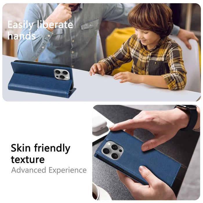BKS-001 For iPhone 16 Pro Wallet Case Magnetic Closure PU Leather Phone Cover - Blue - 6