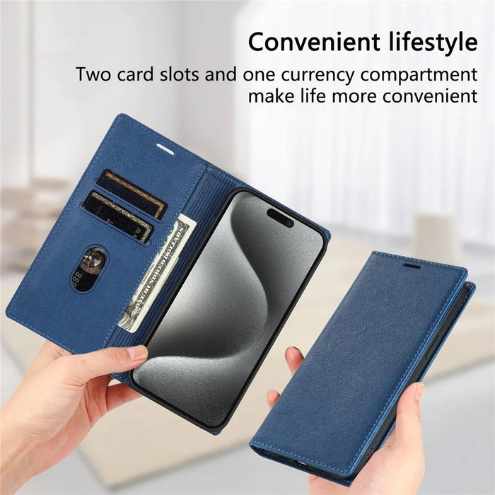 BKS-001 For iPhone 16 Pro Wallet Case Magnetic Closure PU Leather Phone Cover - Blue - 7