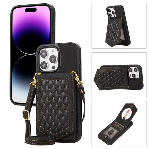 For iPhone 16 Pro Cover TPU Leather Phone Case RFID Blocking Hidden Mirror - Black - 1