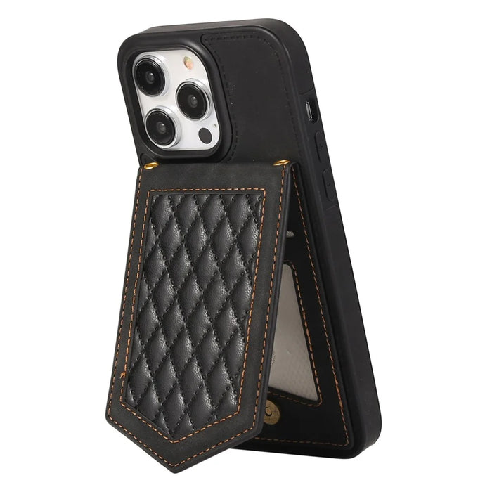 For iPhone 16 Pro Cover TPU Leather Phone Case RFID Blocking Hidden Mirror - Black - 2